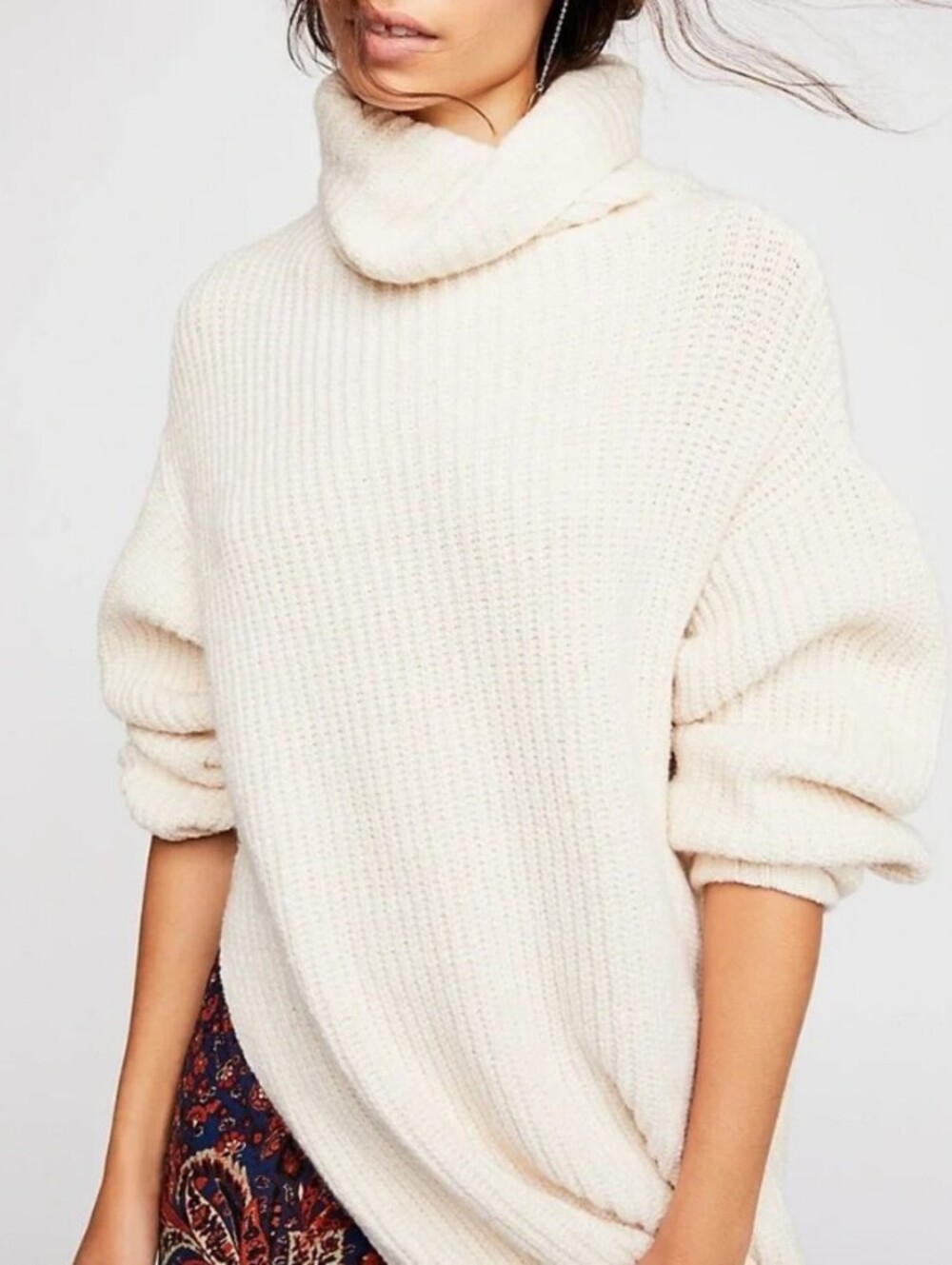 Free People Cream Eleven Oversized Turtleneck Sweater - Size - XS